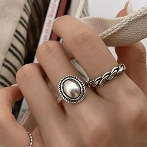 𝅺NEW SET Retro 925 Sterling Silver Dome and Link Band Ring. Two Rings